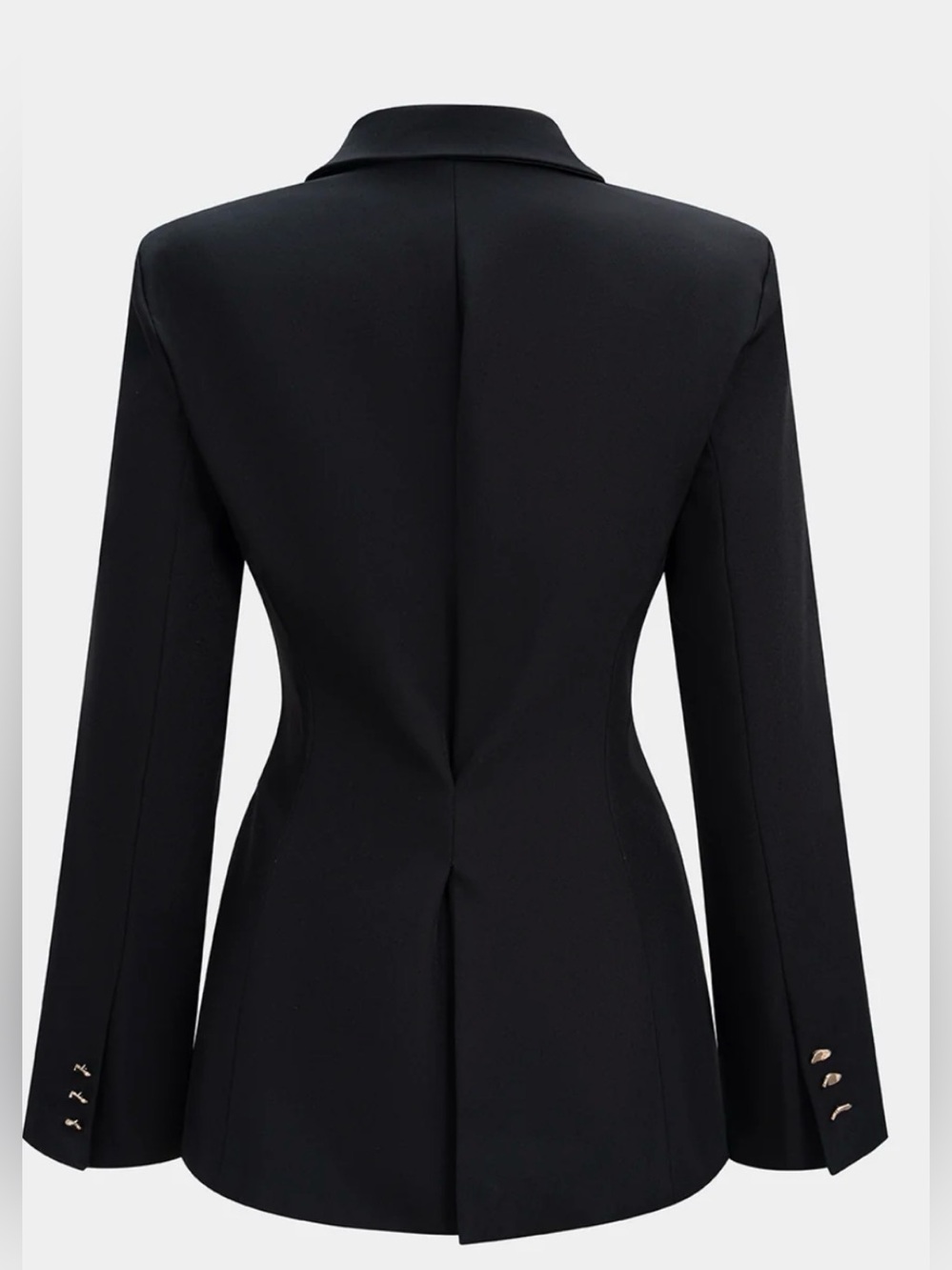 Women's Black Tailored Blazer with Sculpted Wrap and Gold Accent - Picture 2 of 8